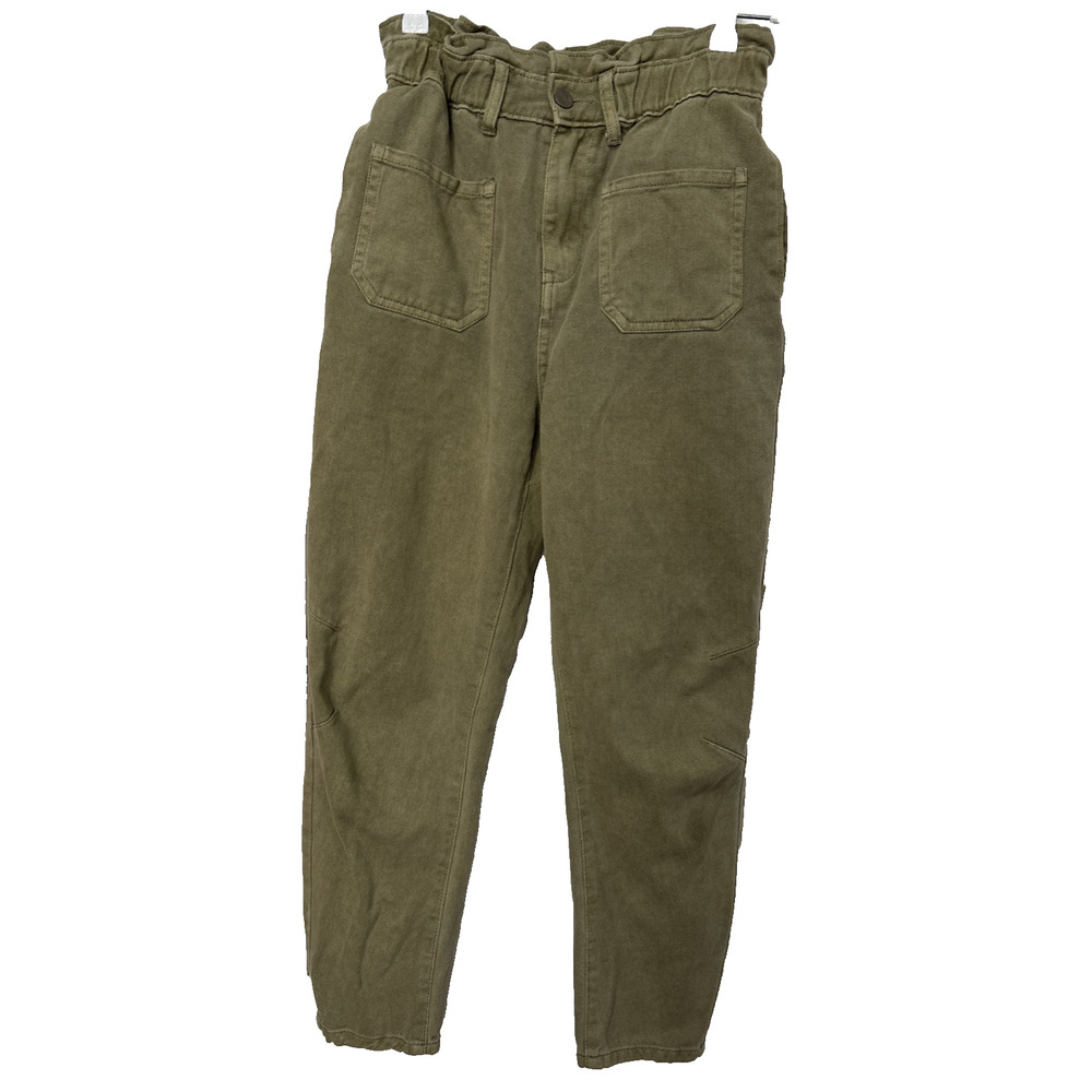 Bohme Women's Sm Paperbag Jeans High Rise Olive Army Streetwear Urban Y2K 90's‎